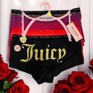 Juicy Couture Hipster Boy Short Purple Black Red Leopard Panty 5 Piece Set M